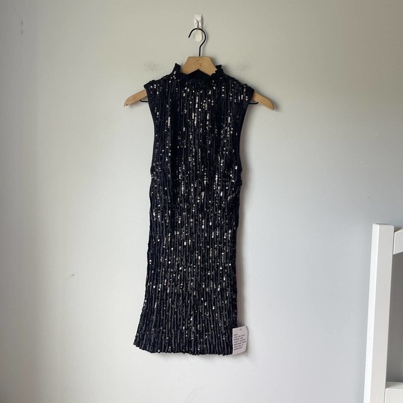 ASOS Design Women's Black Sequin Embellished High Neck Dress Size 2 NWT - Picture 1 of 5